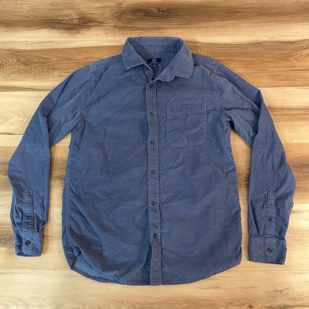 GEORGE Corduroy Shirt Mens Small Blue Button Down Long Sleeve